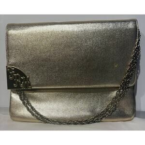 Vintage Metallic Gold Evening Clutch/Purse Gold Chain Shoulder Strap letter “FRH